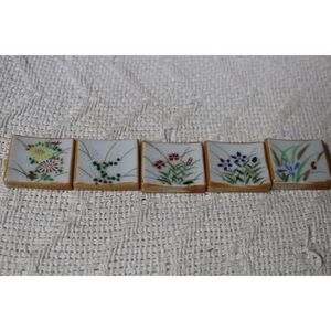 Kyo Kiyomizu Yaki Japanese Chopstick Rest 5 Pcs Flowers (NEW)